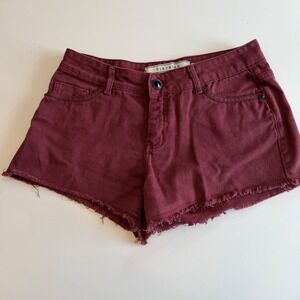 Siberian Womens Burgundy Denim Cut Off Shorts Raw Hem Size 40 Cotton Maroon